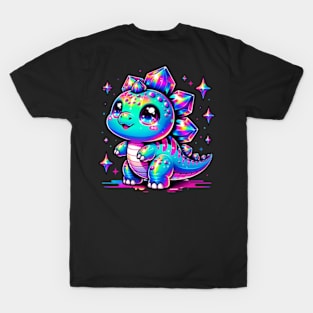 Baby Stegosaurus Cute Neon Kawaii Dino Chibi T-Shirt